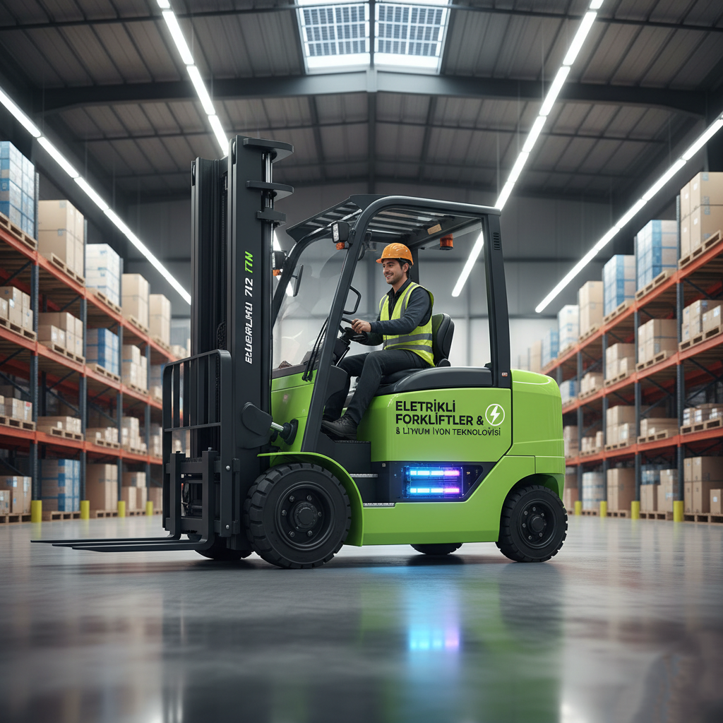 Yeşil bir alanda çalışan çevre dostu elektrikli forklift